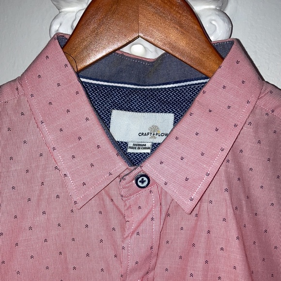 CRAFT & FLOW Pink Long Sleeve Button Down Medium Shirt w Arrow Print - Picture 2 of 9